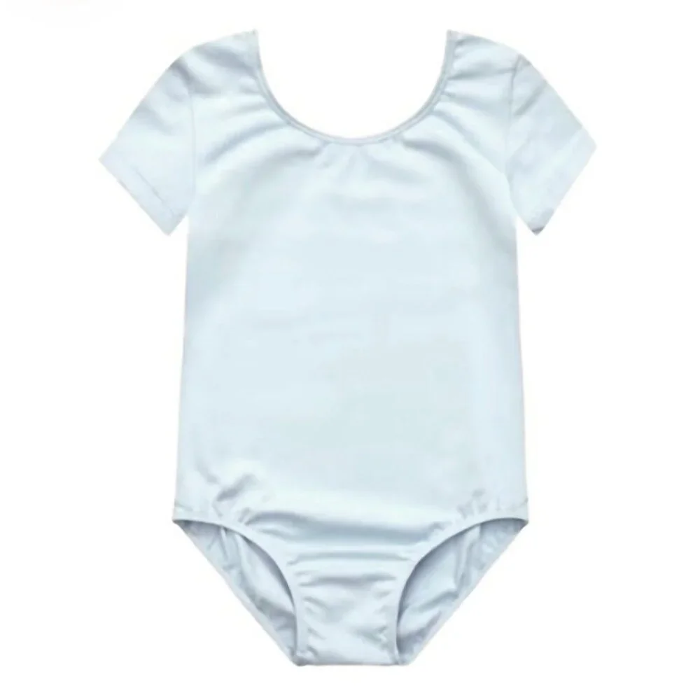 Danskin Childs I 6X-7 Leotard China Blue Short Sleeve Scoop Neck Dance
